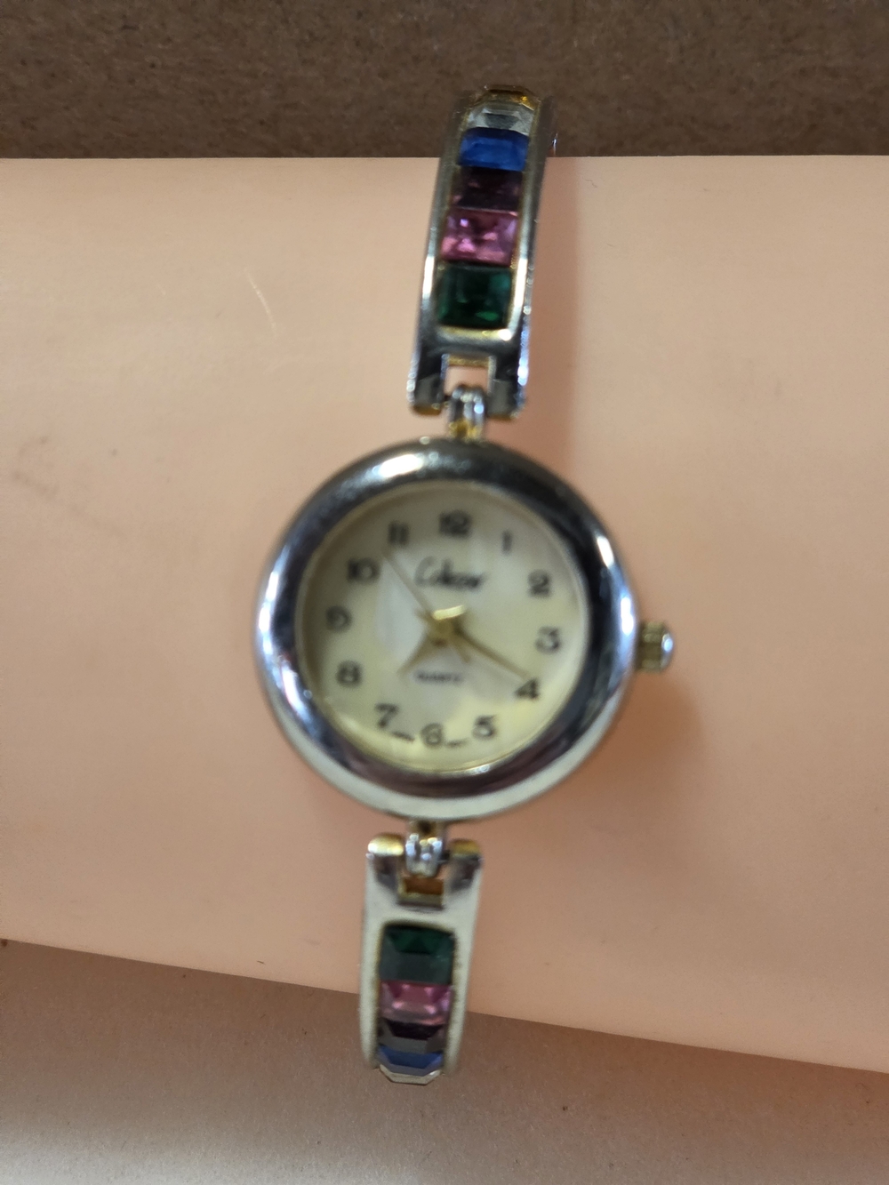 COLLEZIO Silver-tone Women's Bracelet Watch with Multicolor Gem Accents